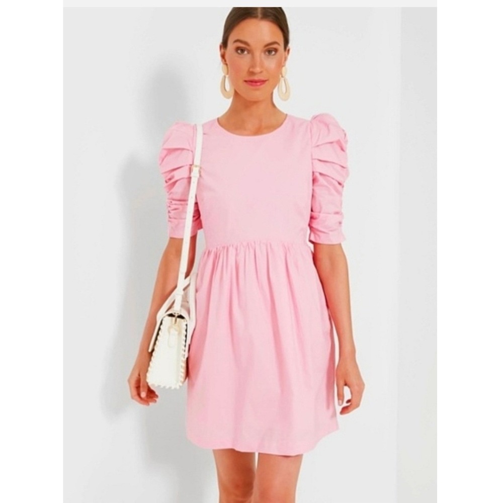 Hyacinth House NWT Tuckernuck Pink Ruched Puff Sleeve Cotton Poplin Mini Dress-L